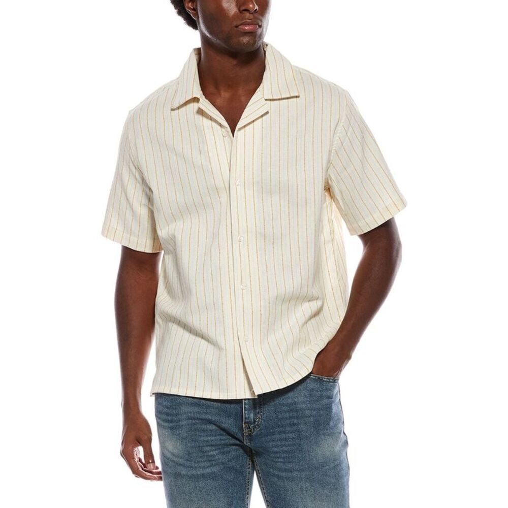 Slate & Stone Mens  Camp Collar Shirt, Yellow